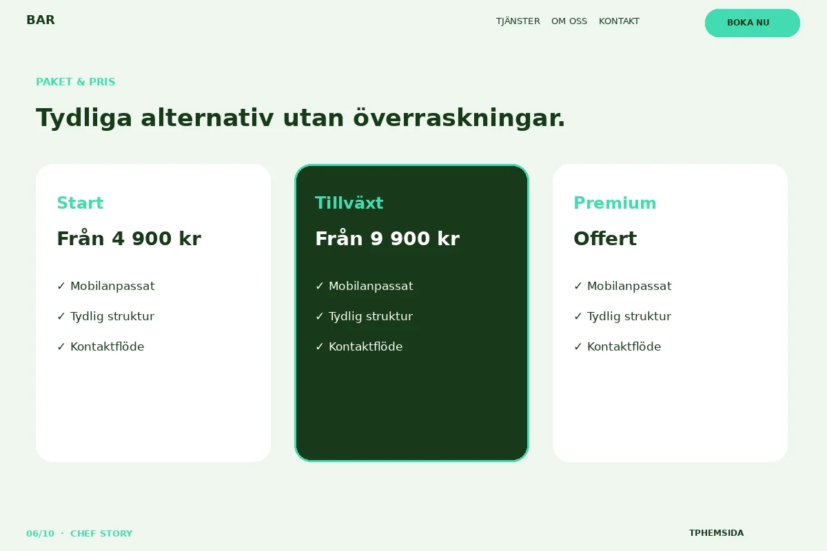 Chef Story – Paket & pris för bar