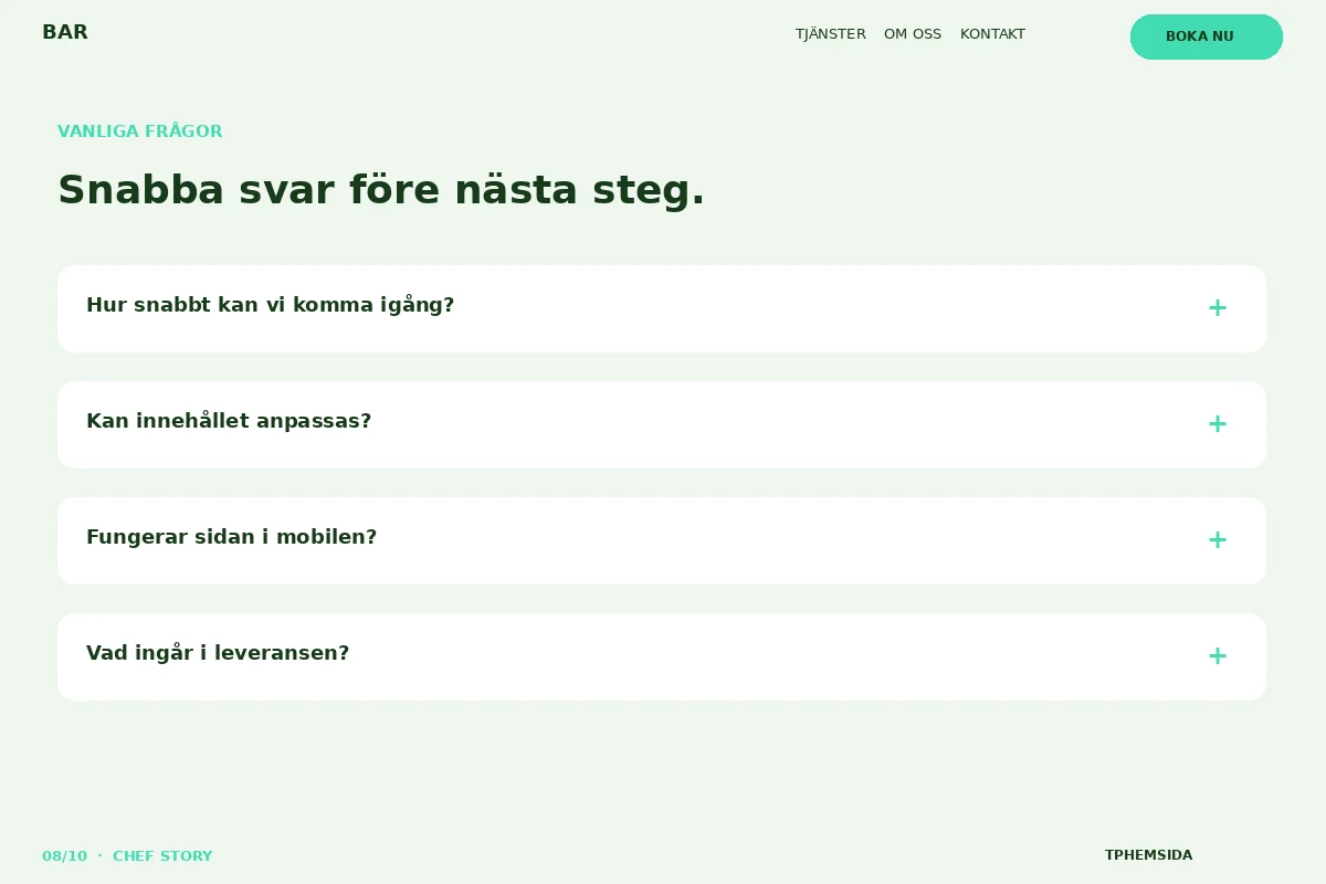 Chef Story – Vanliga frågor för bar