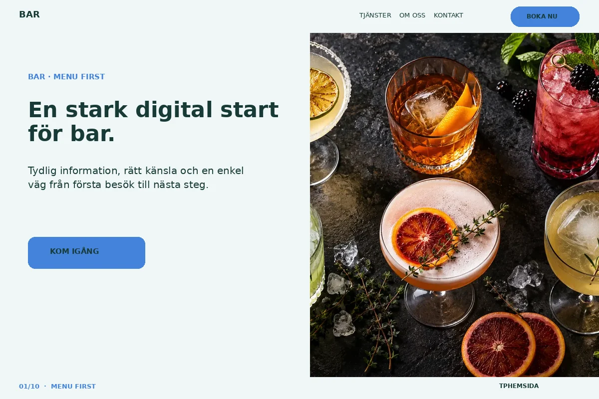 Menu First – Startsida för bar