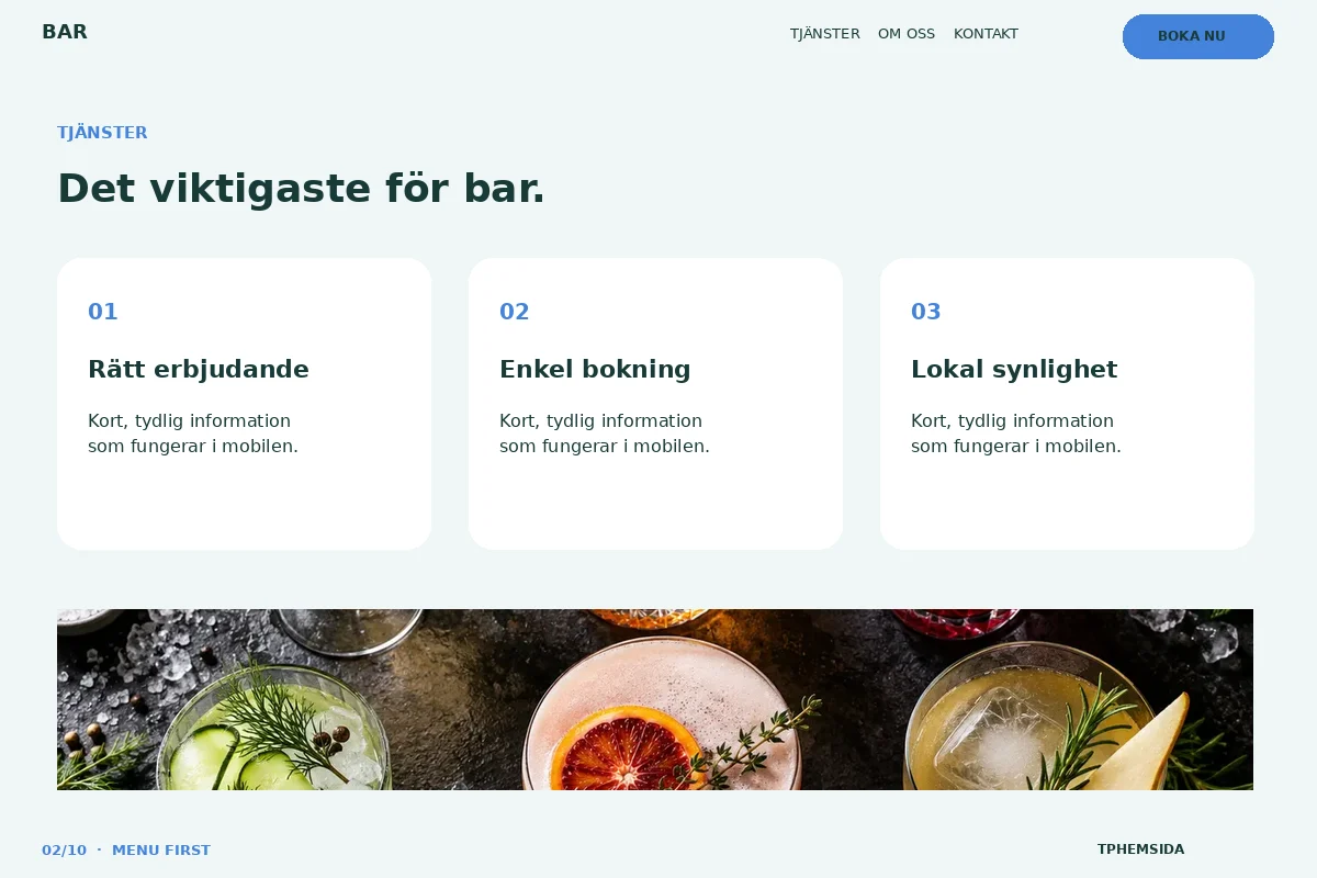 Menu First – Tjänster för bar