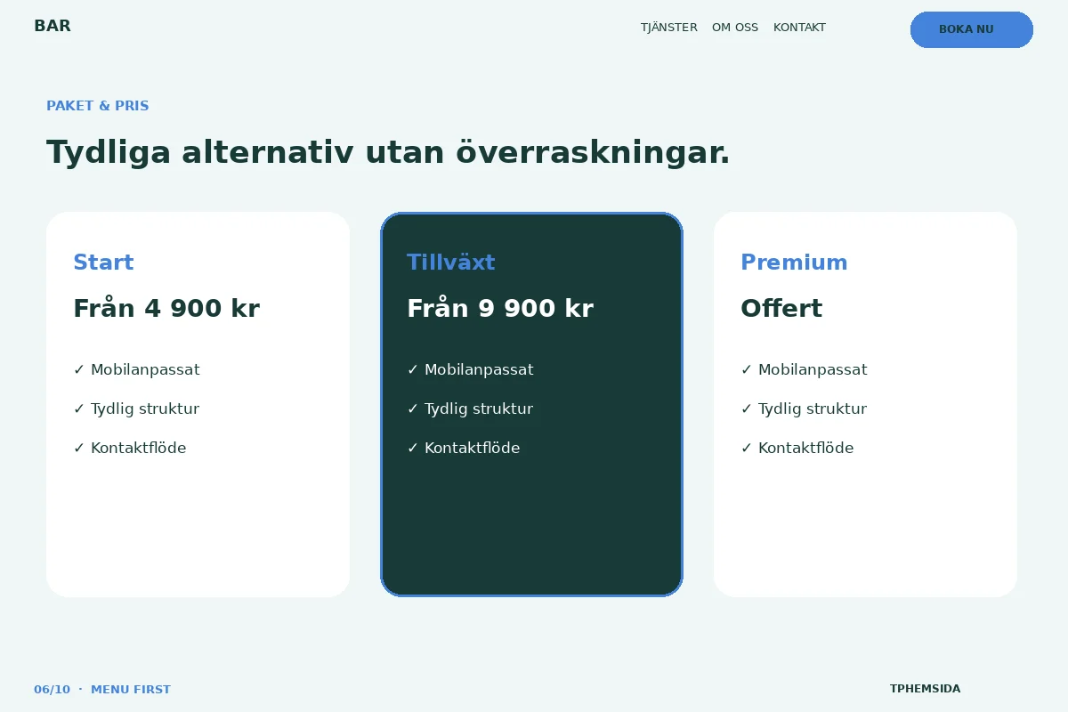 Menu First – Paket & pris för bar