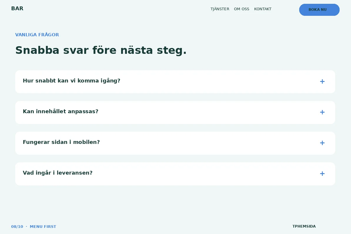 Menu First – Vanliga frågor för bar
