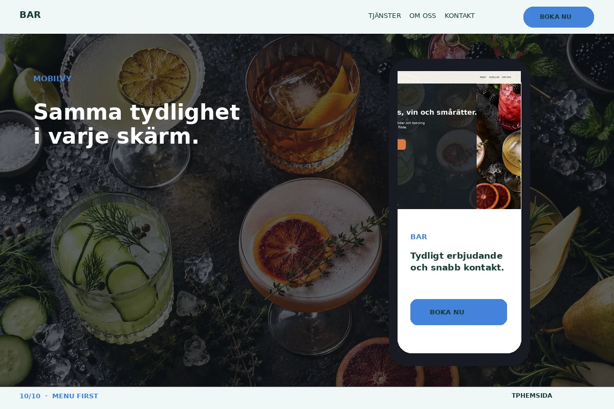 Menu First – Mobilvy för bar