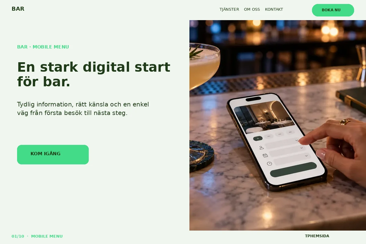 Mobile Menu – Startsida för bar