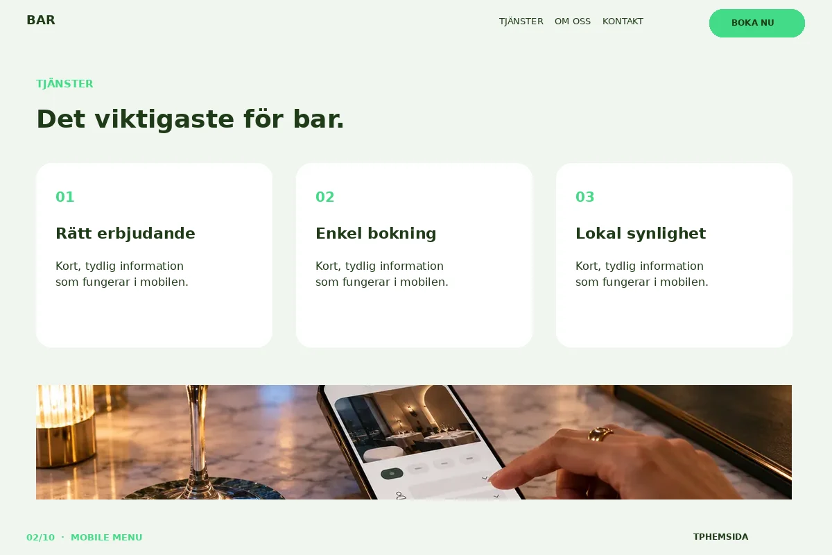 Mobile Menu – Tjänster för bar