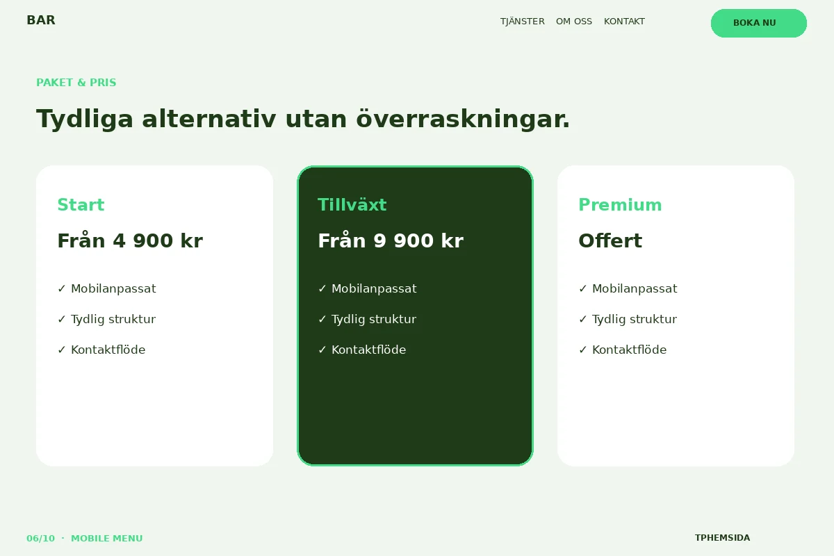 Mobile Menu – Paket & pris för bar