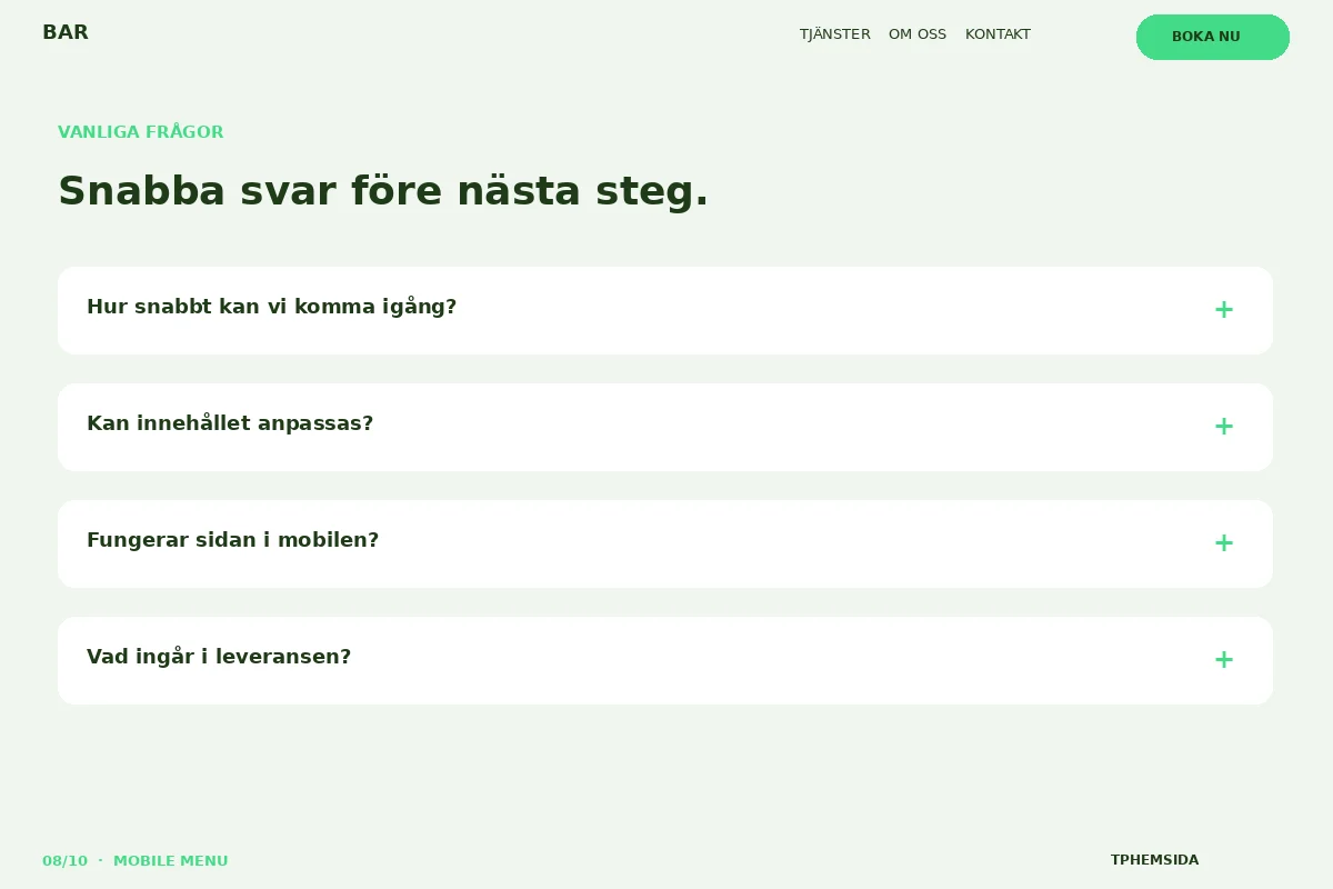 Mobile Menu – Vanliga frågor för bar
