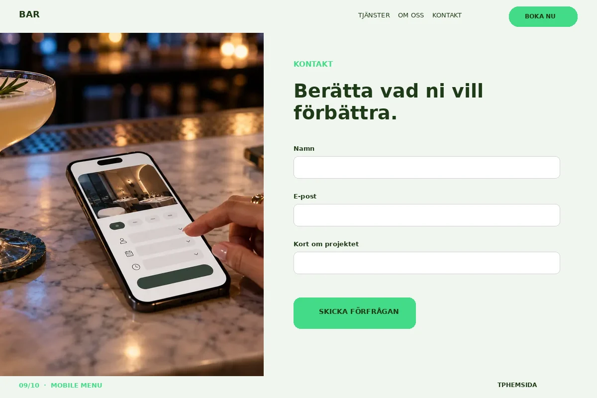 Mobile Menu – Kontakt för bar