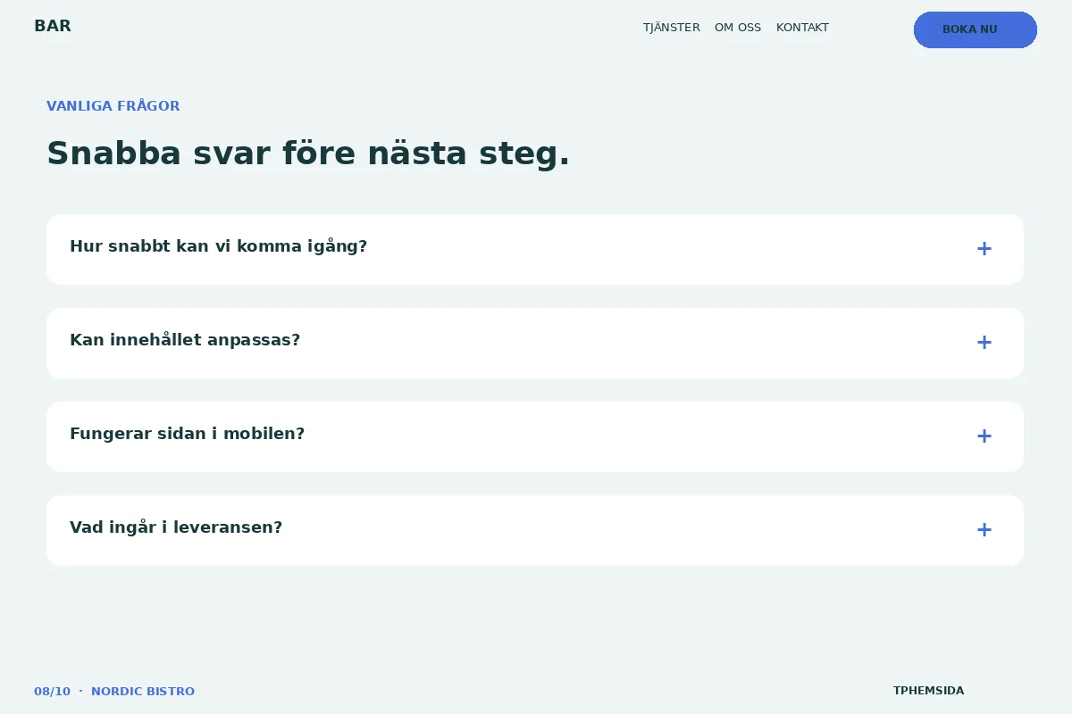 Nordic Bistro – Vanliga frågor för bar