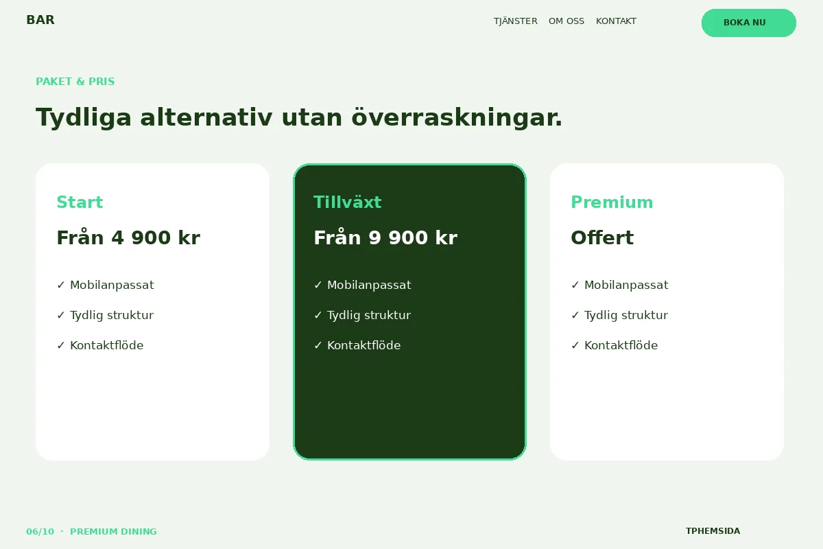 Premium Dining – Paket & pris för bar