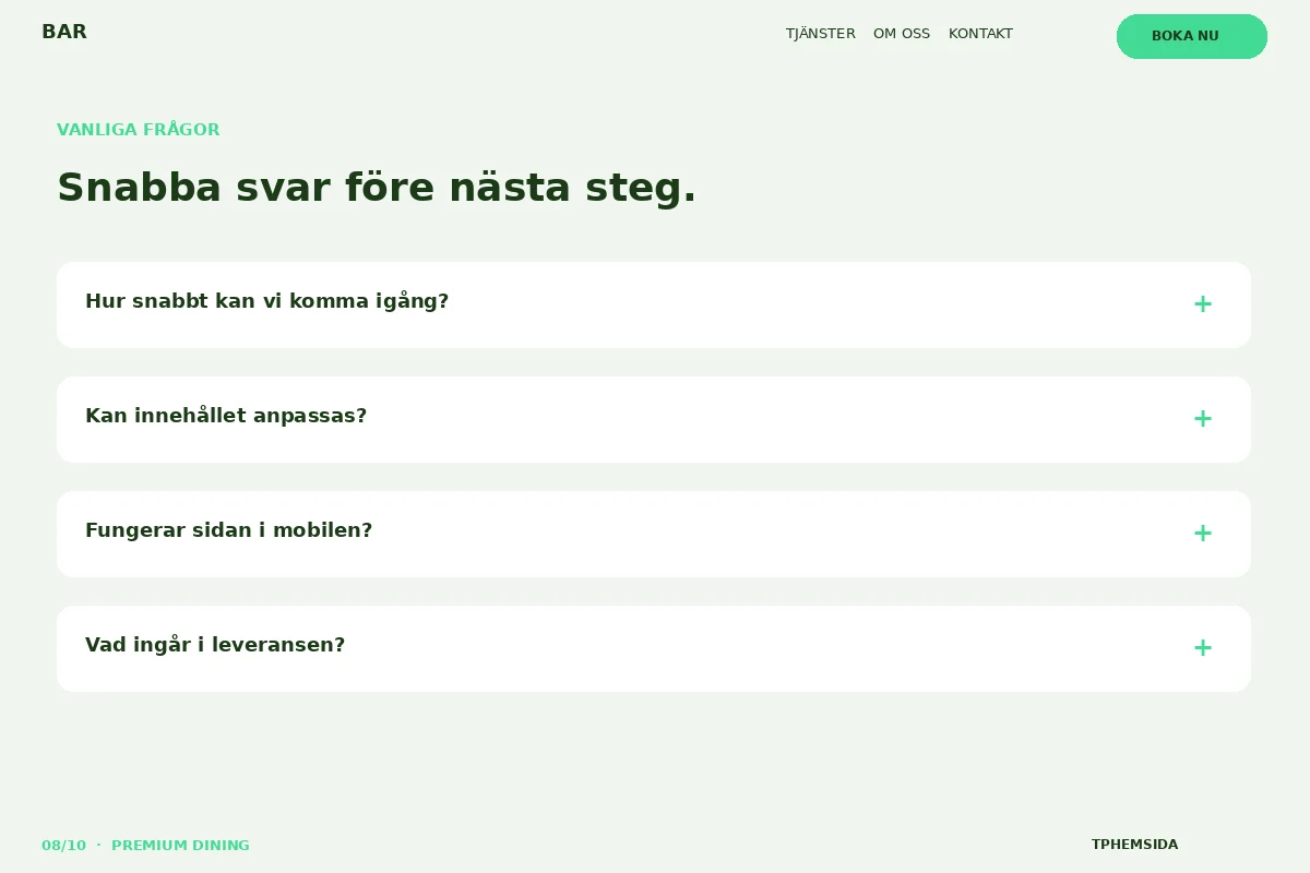 Premium Dining – Vanliga frågor för bar