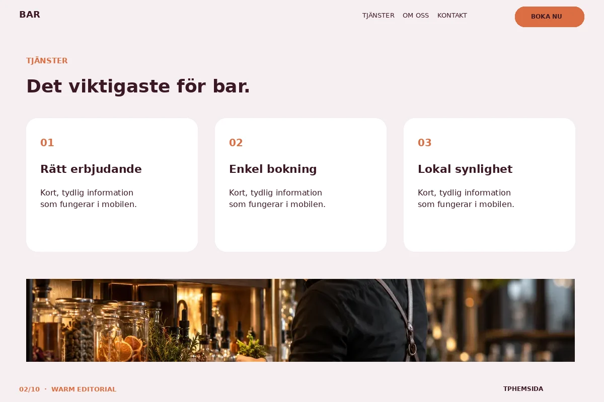 Warm Editorial – Tjänster för bar
