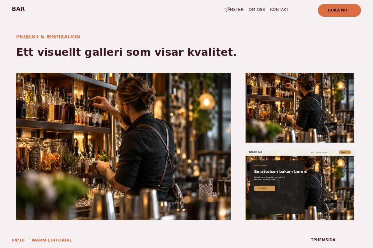 Warm Editorial – Projekt för bar