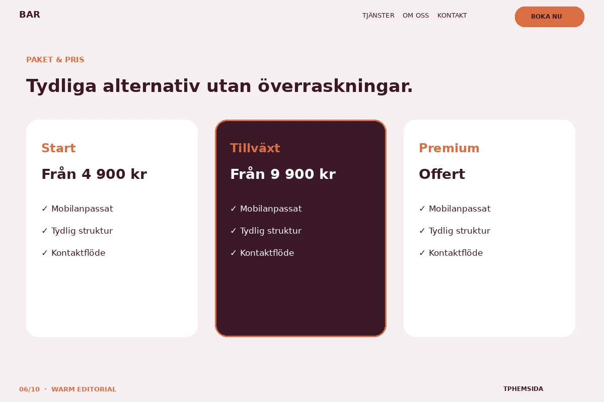 Warm Editorial – Paket & pris för bar