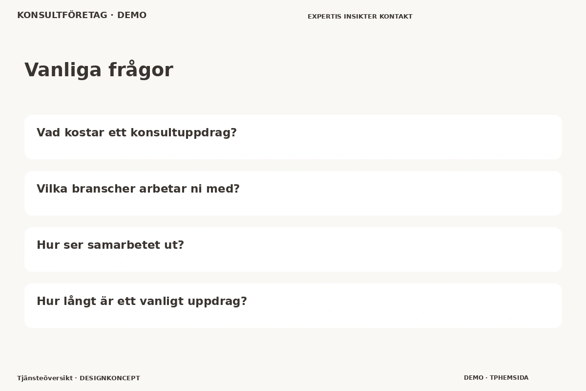 Tjänsteöversikt – Vanliga frågor för konsultföretag