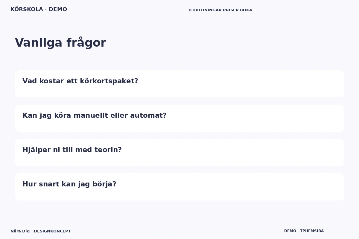 Nära Dig – Vanliga frågor för körskola