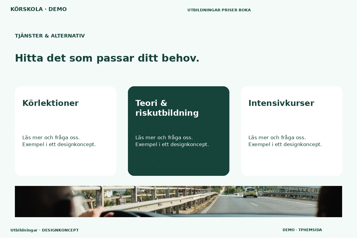 Utbildningar – Tjänster & alternativ för körskola