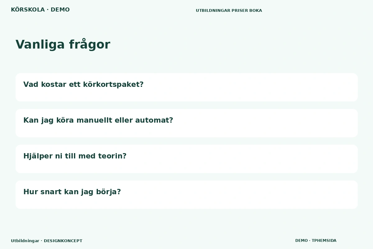 Utbildningar – Vanliga frågor för körskola
