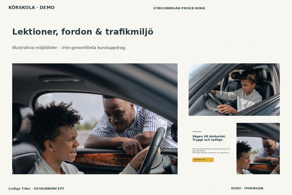 Lediga Tider – Lektioner, fordon & trafikmiljö för körskola