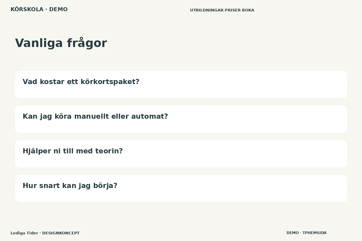 Lediga Tider – Vanliga frågor för körskola