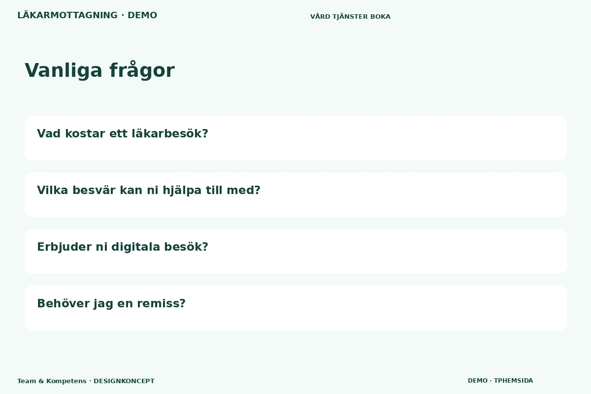 Team & Kompetens – Vanliga frågor för läkarmottagning