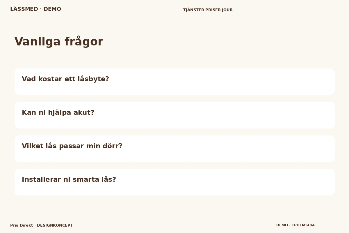 Pris Direkt – Vanliga frågor för låssmed