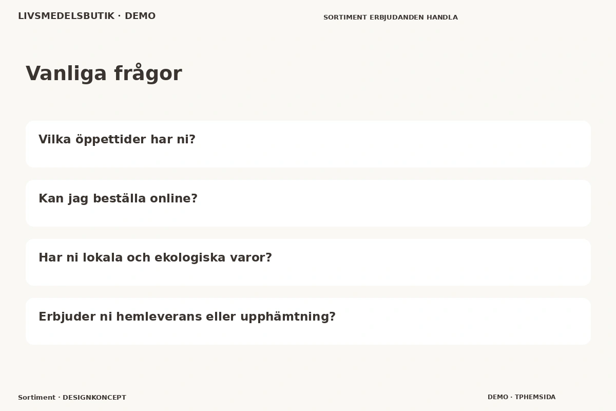 Sortiment – Vanliga frågor för livsmedelsbutik