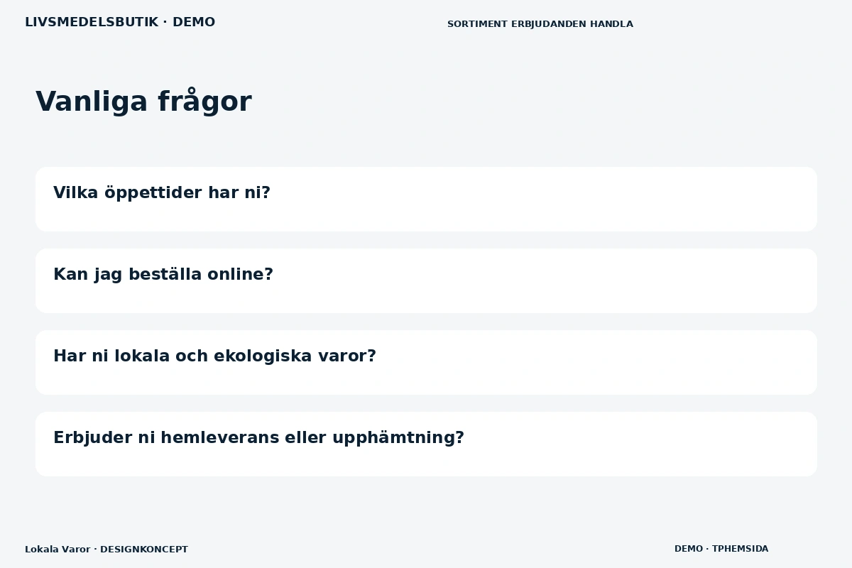 Lokala Varor – Vanliga frågor för livsmedelsbutik