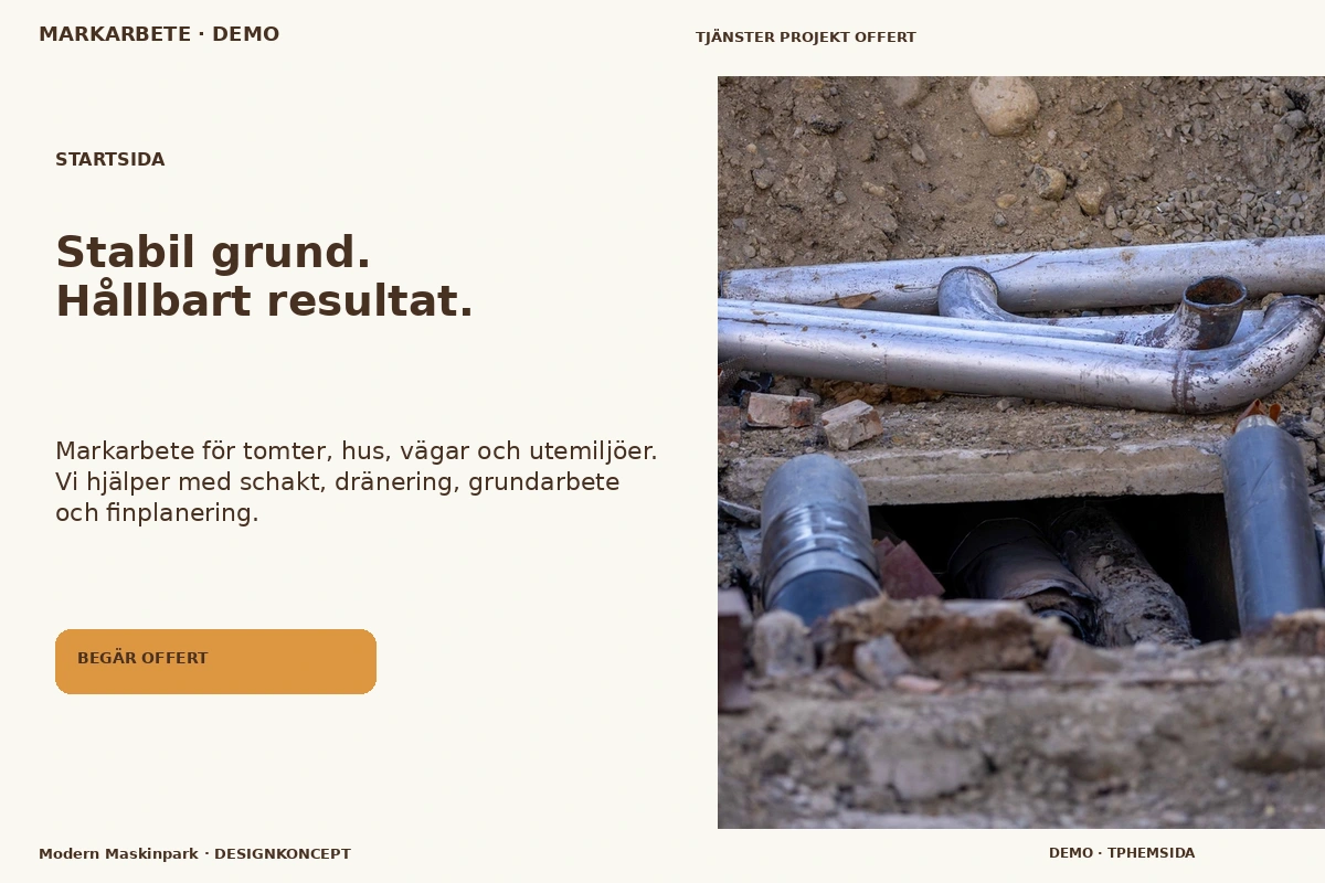 Modern Maskinpark – Startsida för markarbete