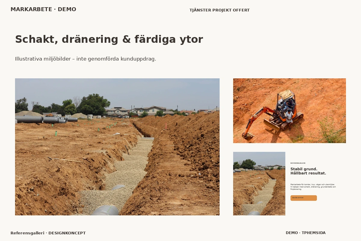Referensgalleri – Schakt, dränering & färdiga ytor för markarbete