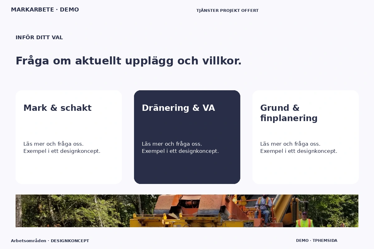 Arbetsområden – Alternativ & villkor för markarbete