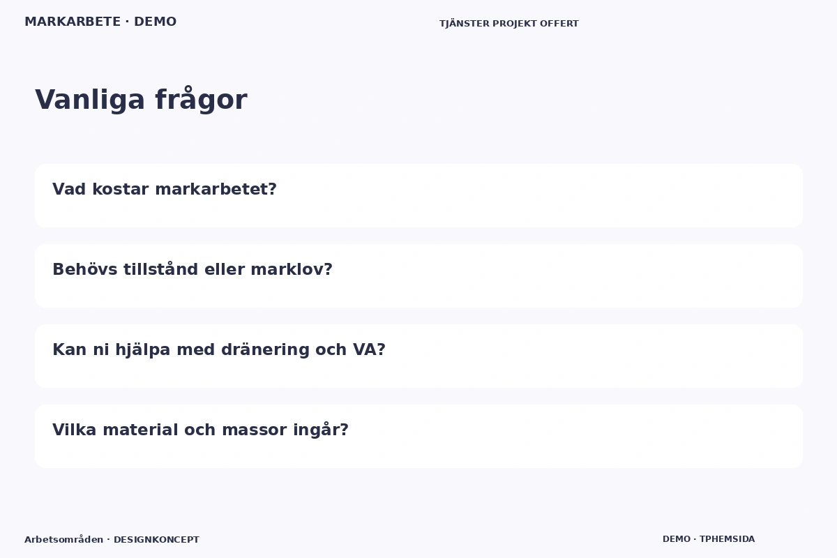 Arbetsområden – Vanliga frågor för markarbete