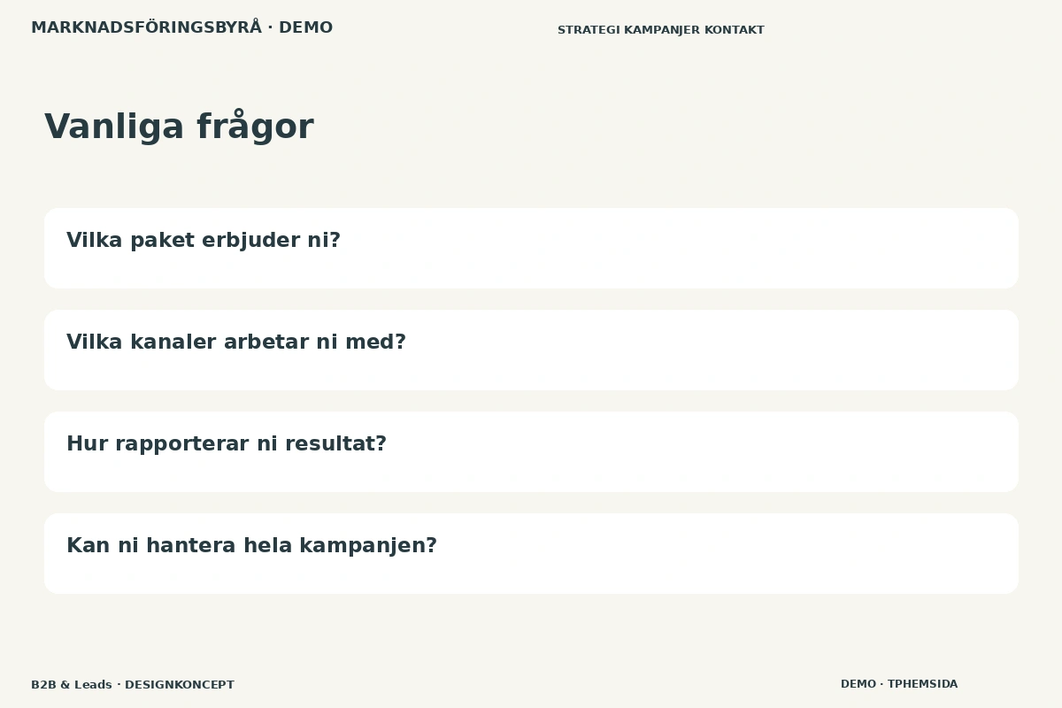 B2B & Leads – Vanliga frågor för marknadsföringsbyrå