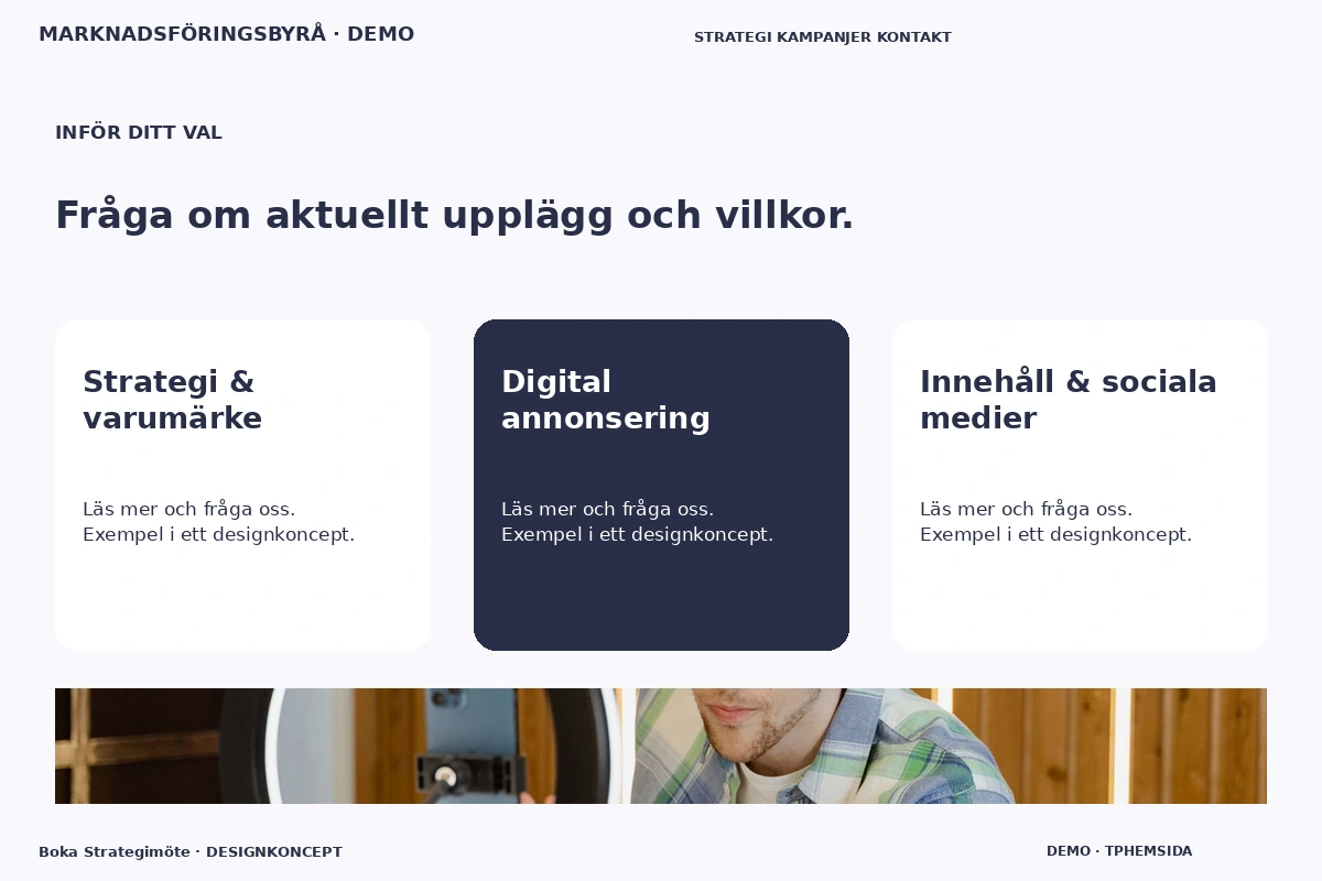 Boka Strategimöte – Alternativ & villkor för marknadsföringsbyrå