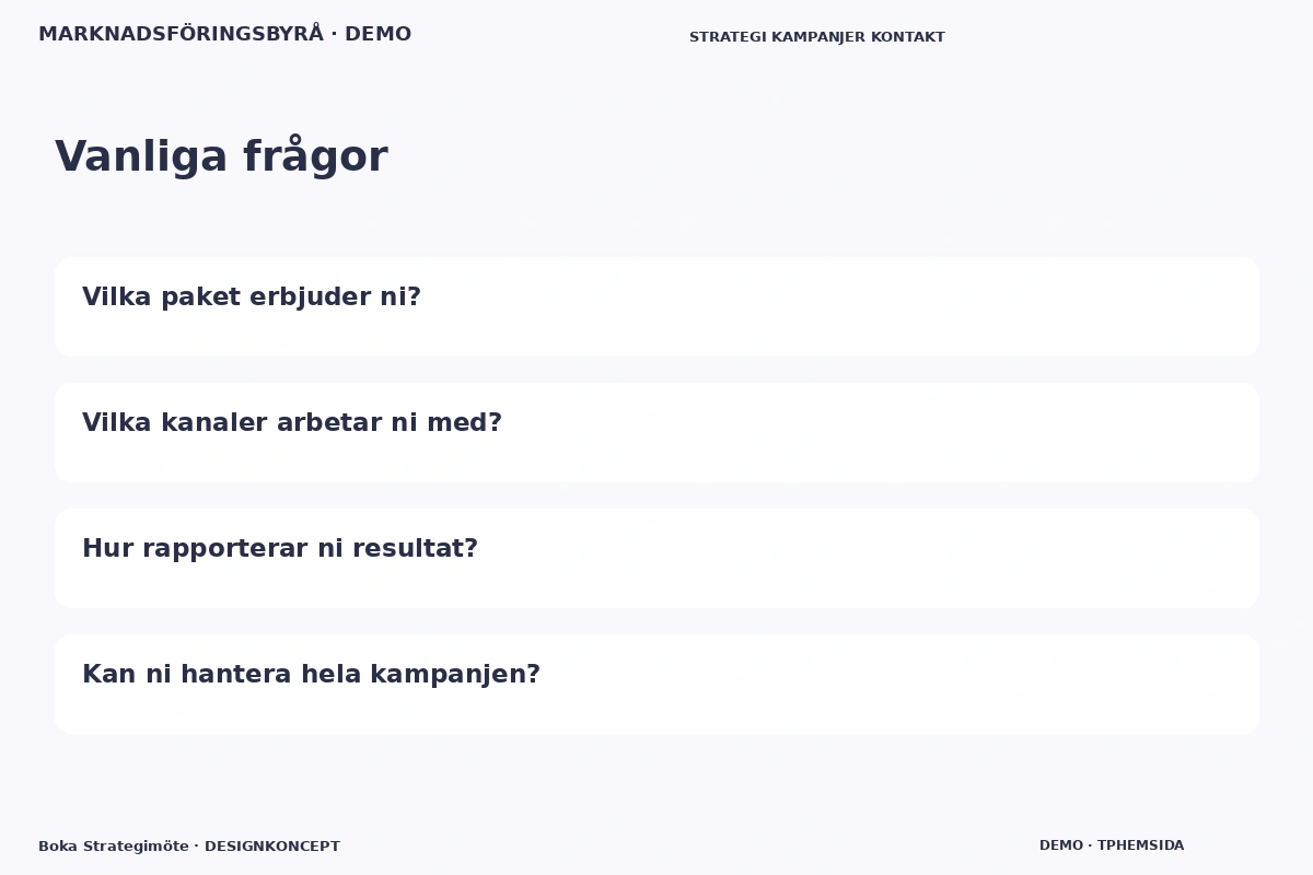 Boka Strategimöte – Vanliga frågor för marknadsföringsbyrå