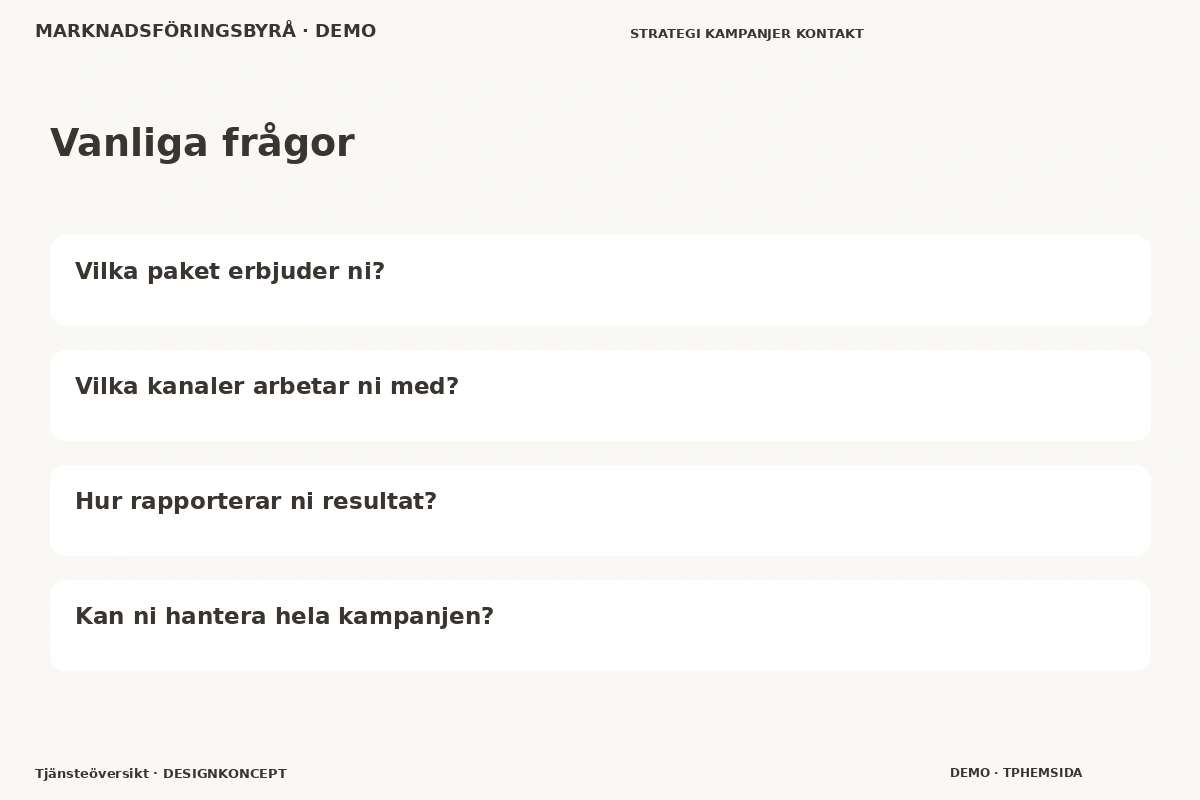 Tjänsteöversikt – Vanliga frågor för marknadsföringsbyrå