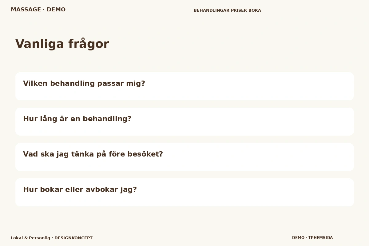 Lokal & Personlig – Vanliga frågor för massage