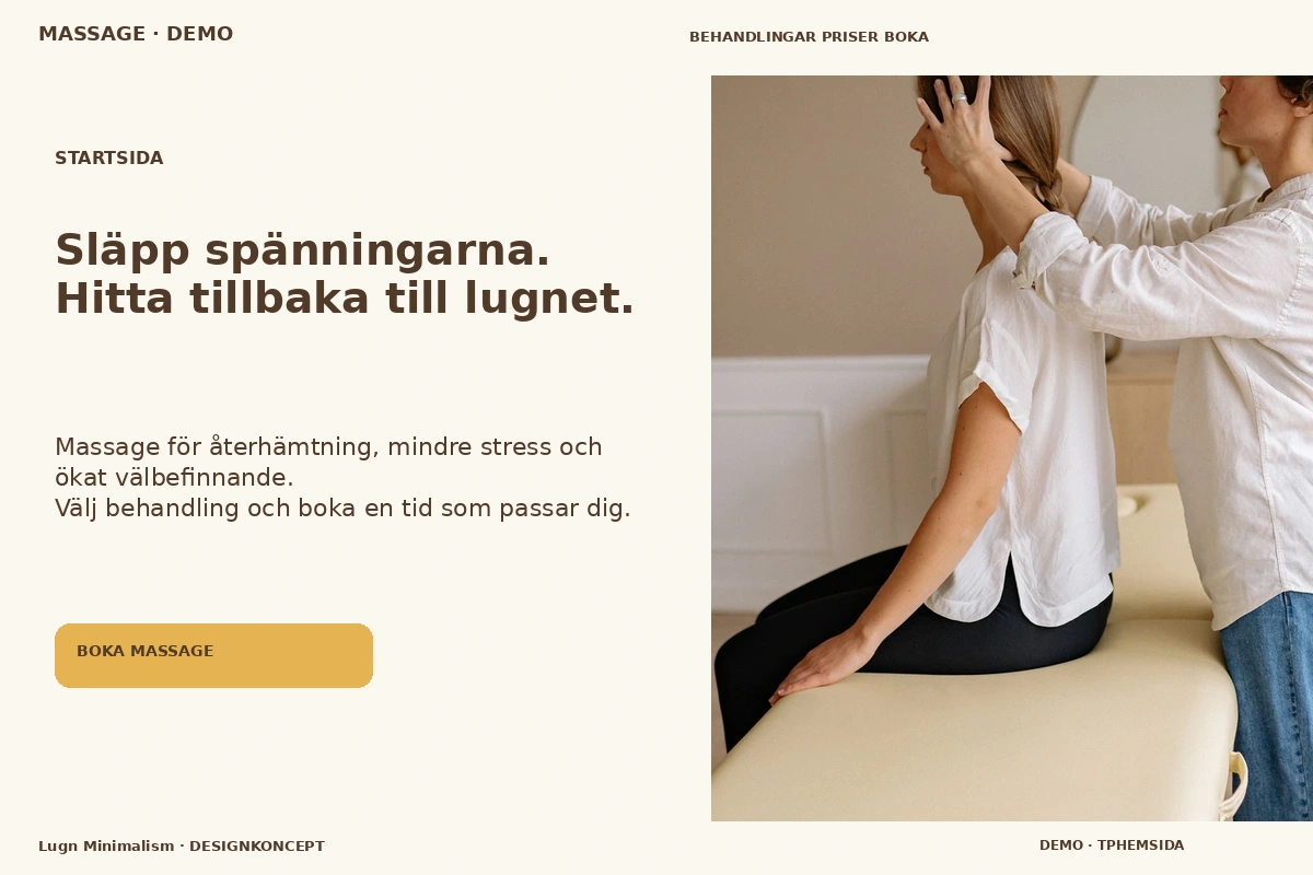 Lugn Minimalism – Startsida för massage