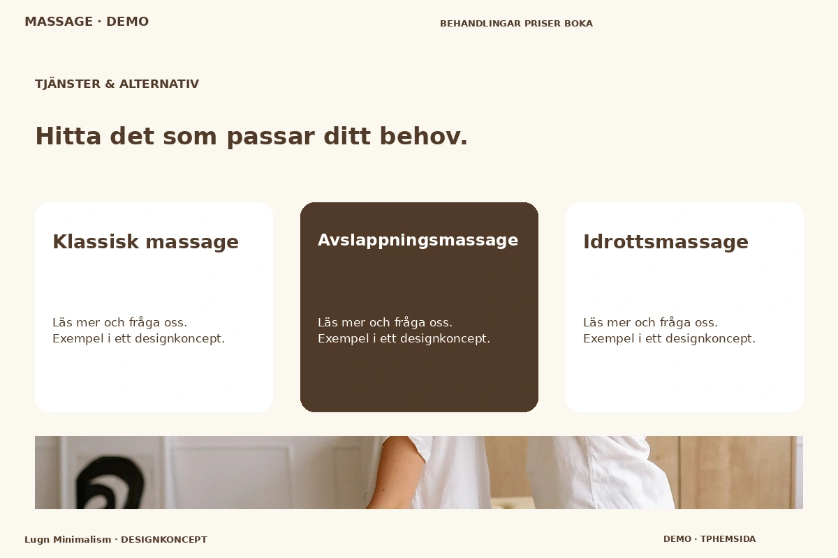 Lugn Minimalism – Tjänster & alternativ för massage