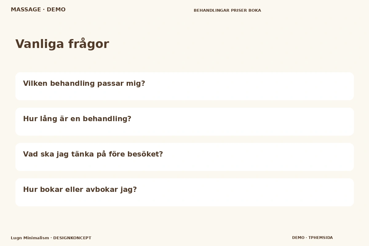Lugn Minimalism – Vanliga frågor för massage
