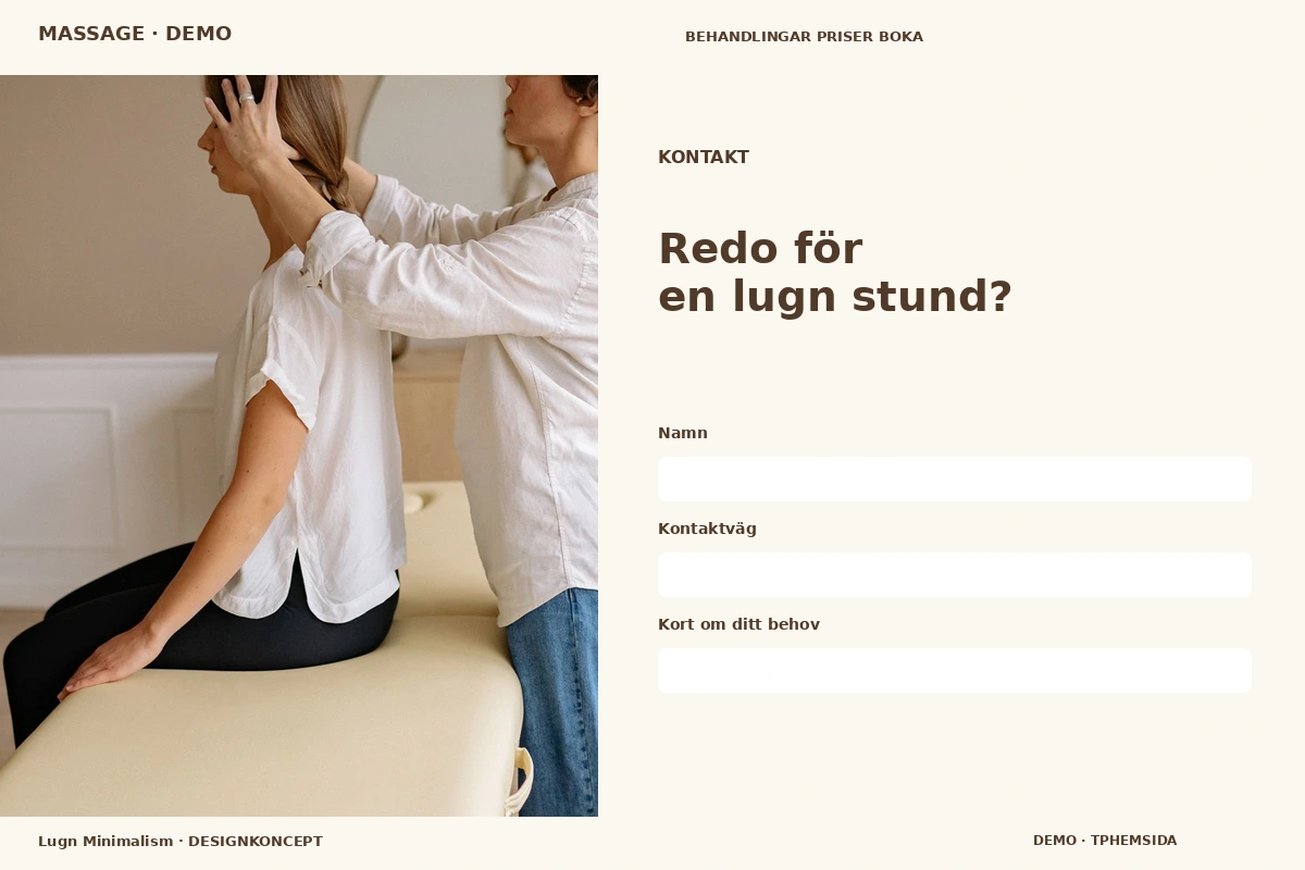 Lugn Minimalism – Kontakt för massage