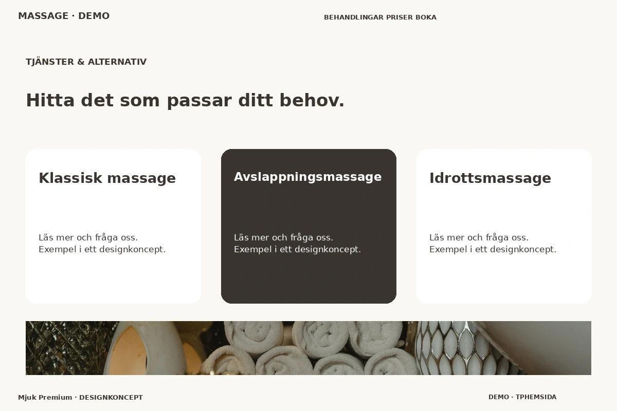 Mjuk Premium – Tjänster & alternativ för massage