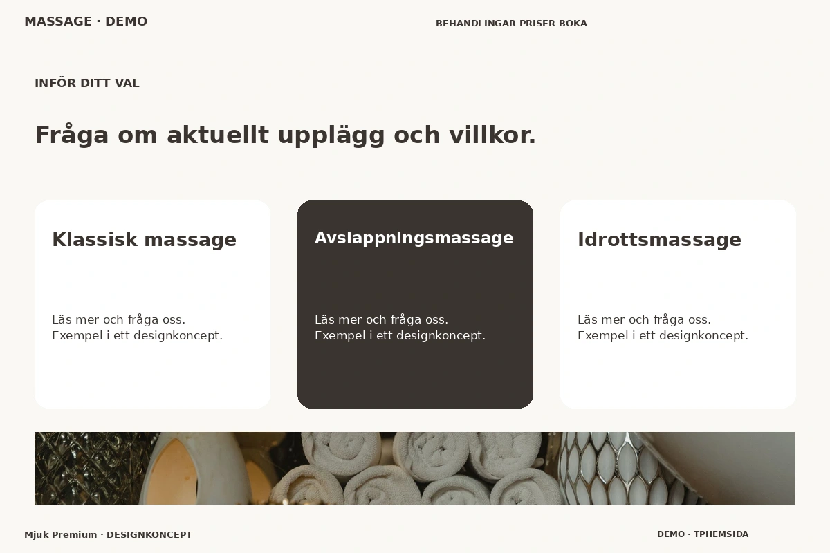 Mjuk Premium – Alternativ & villkor för massage