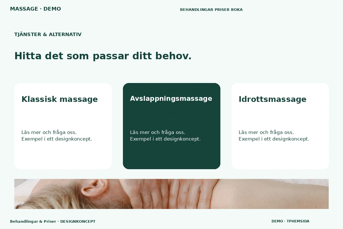 Behandlingar & Priser – Tjänster & alternativ för massage