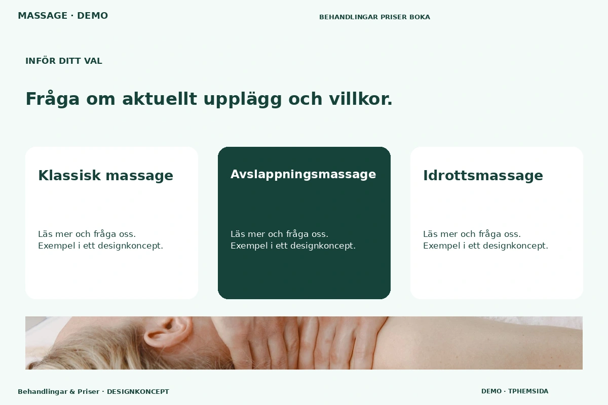 Behandlingar & Priser – Alternativ & villkor för massage
