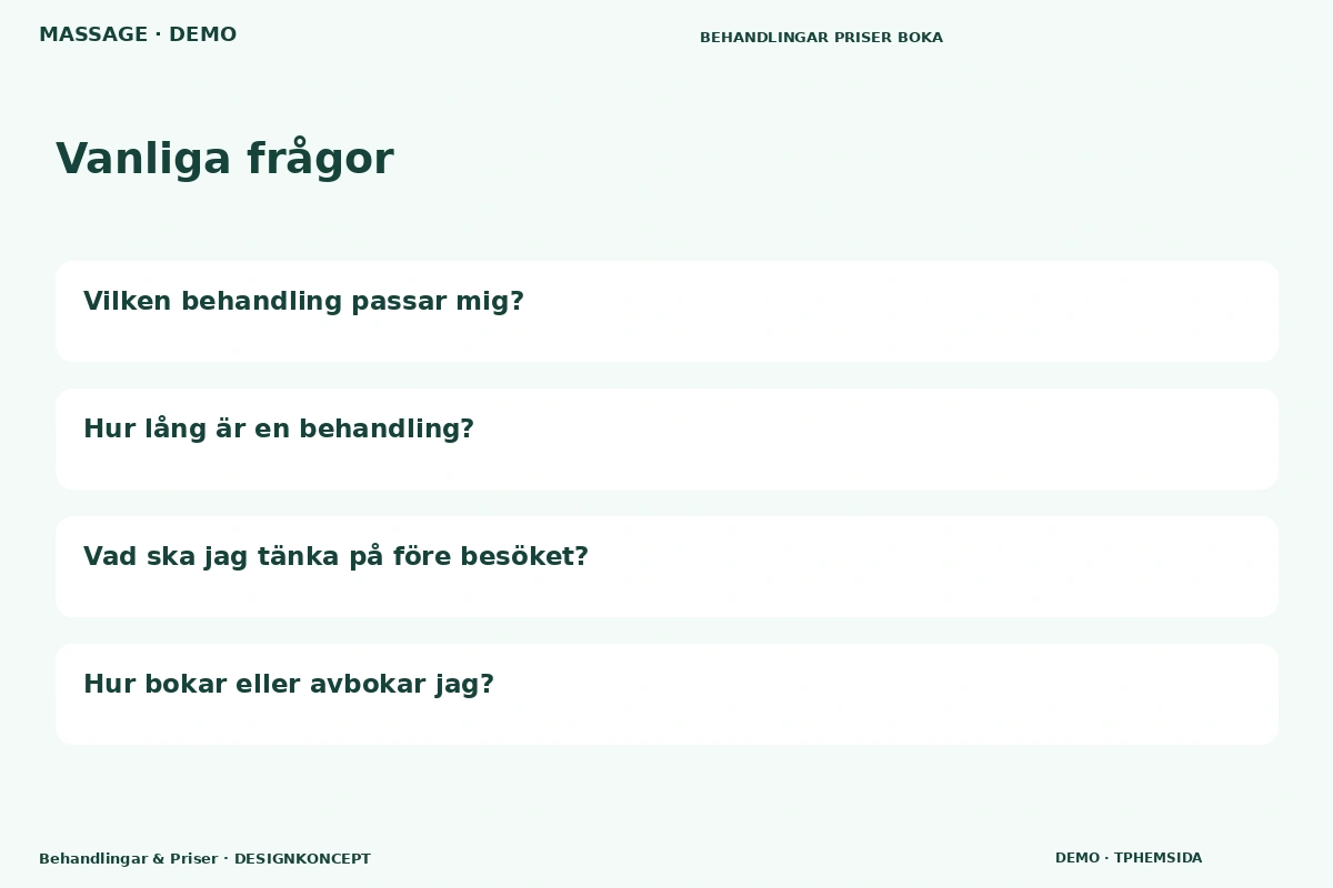 Behandlingar & Priser – Vanliga frågor för massage