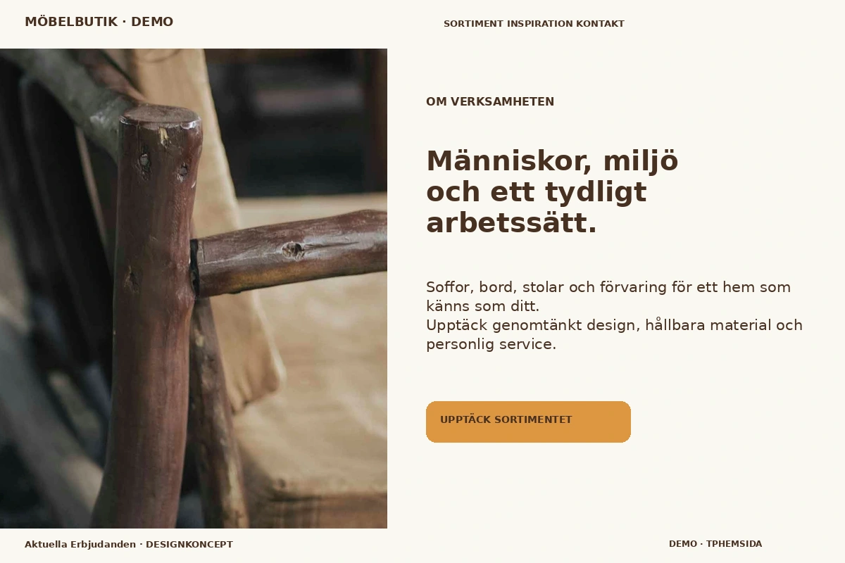 Aktuella Erbjudanden – Om verksamheten för möbelbutik
