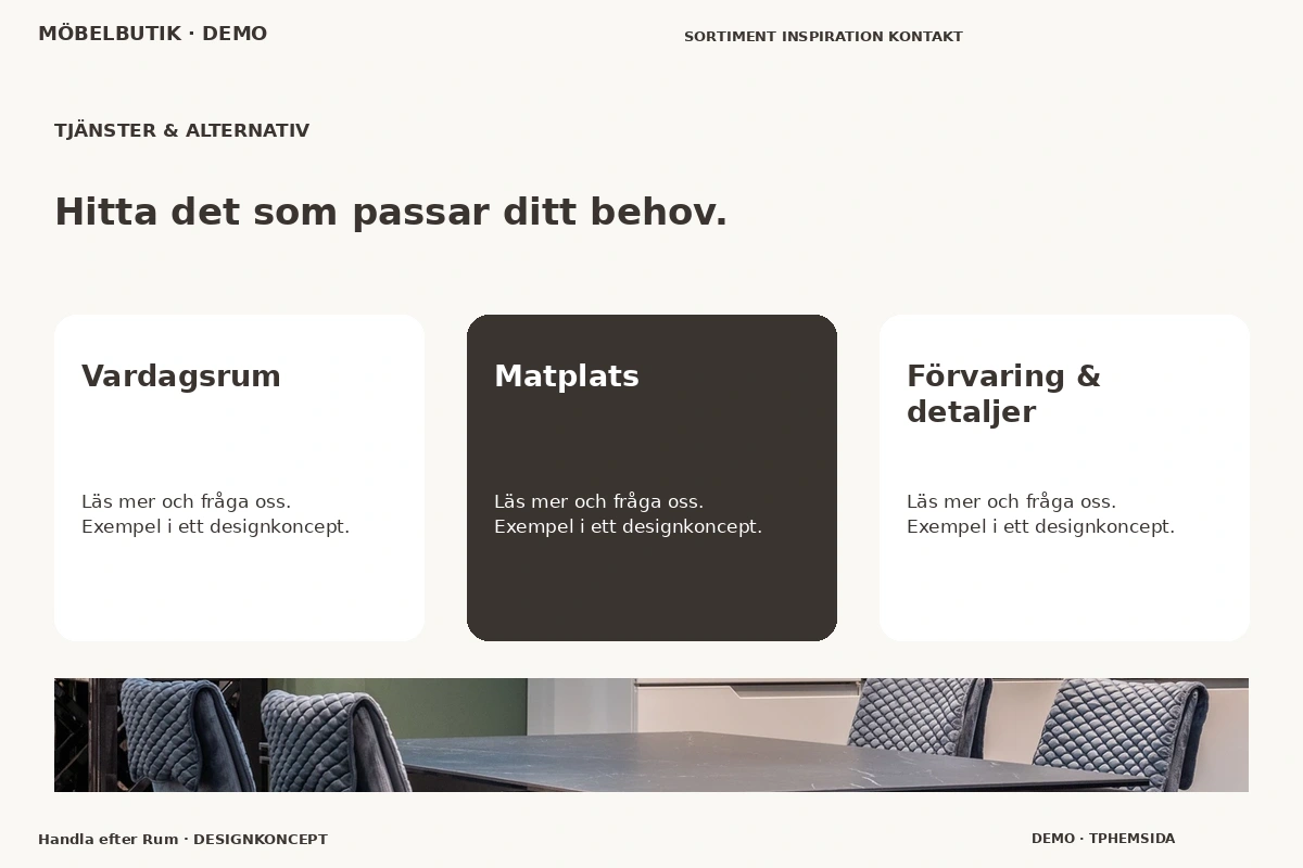 Handla efter Rum – Tjänster & alternativ för möbelbutik