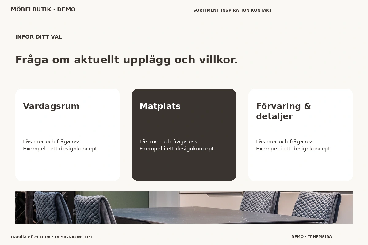 Handla efter Rum – Alternativ & villkor för möbelbutik