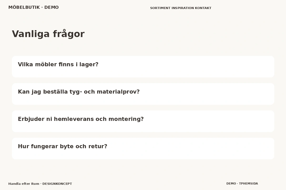 Handla efter Rum – Vanliga frågor för möbelbutik